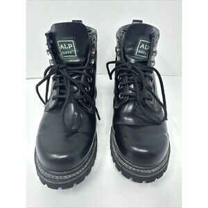 Vintage ALP Black Leather Hiking Work Boots Size 7 1990s y2k grunge emo